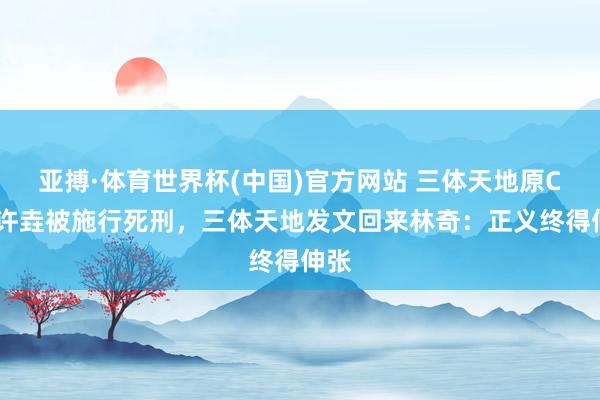 亚搏·体育世界杯(中国)官方网站 三体天地原CEO许垚被施行死刑，三体天地发文回来林奇：正义终得伸张