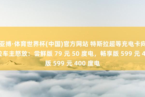 亚搏·体育世界杯(中国)官方网站 特斯拉超等充电卡向非特斯拉车主怒放:尝鲜版 79 元 50 度电,畅享版 599 元 400 度电