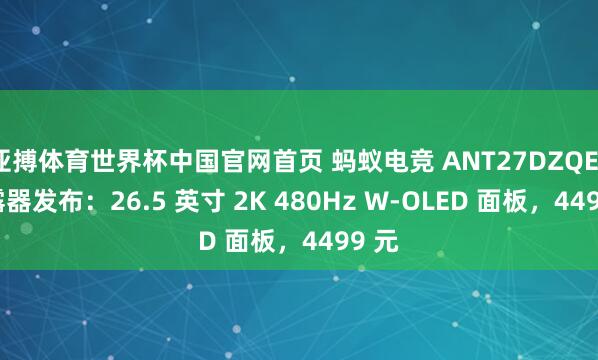 亚搏体育世界杯中国官网首页 蚂蚁电竞 ANT27DZQES 流露器发布：26.5 英寸 2K 480Hz W-OLED 面板，4499 元